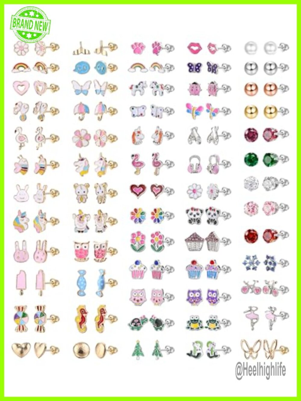63 Pairs Hypoallergenic 316L Stainless Steel Stud Earrings Set